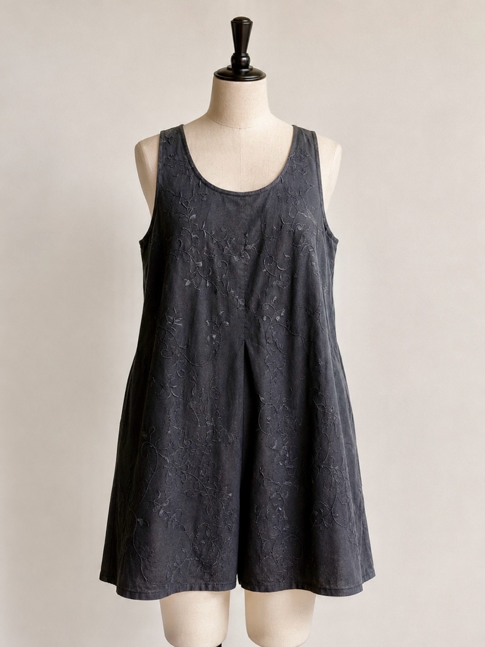 Anthropologie black cotton dress romper embroidery top